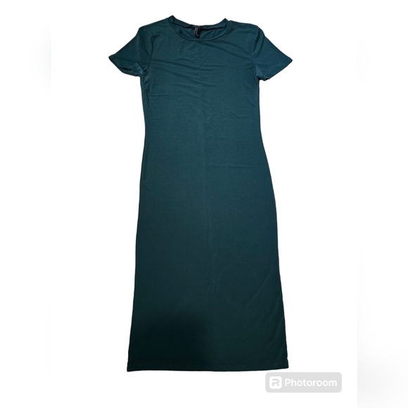 Forever 21 Women Dress Medium Green Polyester Short Sleeve Straight Pencil Midi - Picture 1 of 6